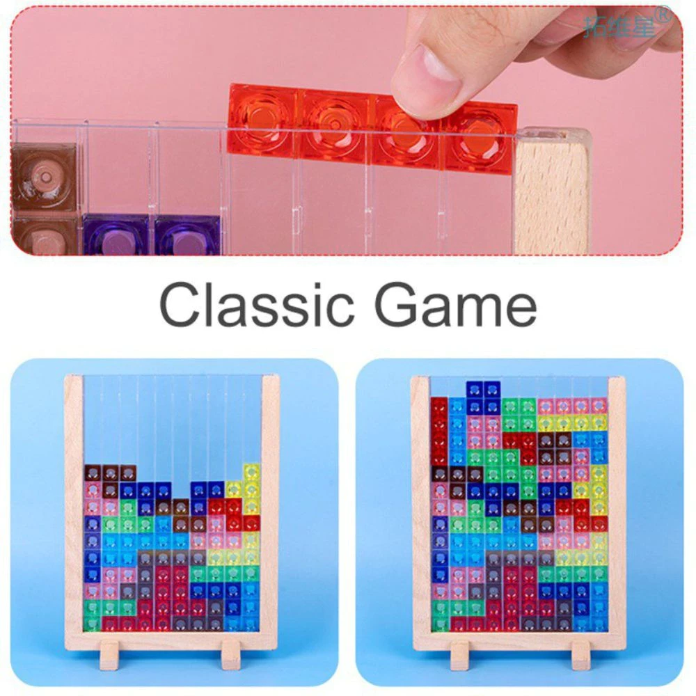 MK115 Educational Toys for Children 4-6 Years Creative 3D Wooden Tetris Board Game | Building Block Puzzle