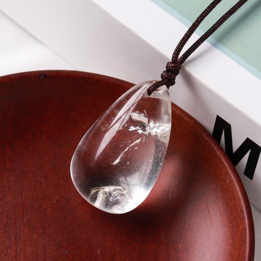Natural White Crystal Drop-shaped Polished Rough Stone Pendant Necklace