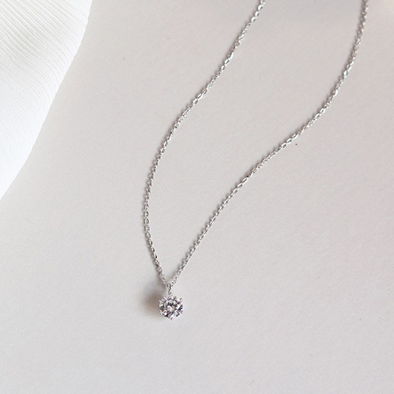 Hot 925 Sterling Silver Plated Single AAA Zircon Clavicle Chain Necklace