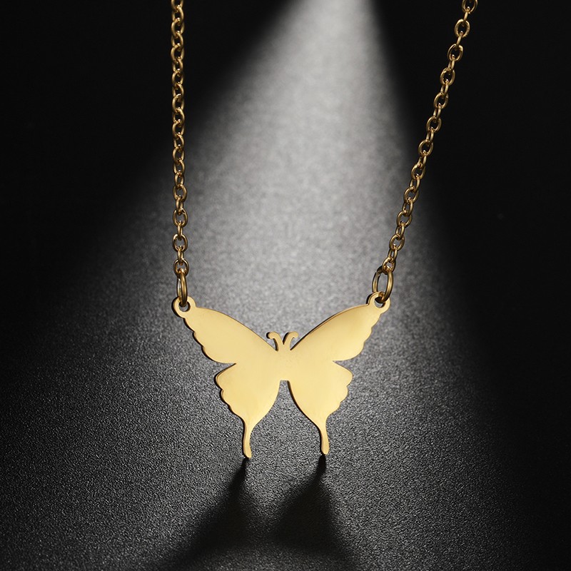 Fashion Stainless Steel Gold & Silver Butterfly Pendant Necklace