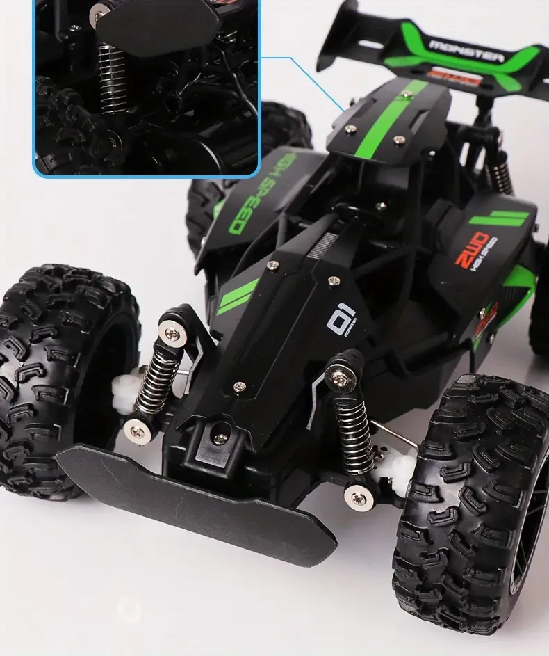 High-Speed 2.4G Remote Control Off-Road Car for Youngsters - Rechargeable, Durable Plastic, Green/Blue
