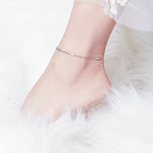 Round Beads 925 Sterling Silver Fashion White Gold Plated Anklet