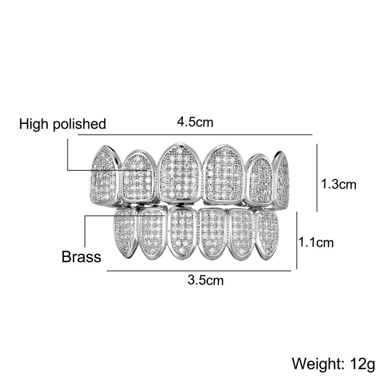 Feel Style Cool Teeth Grillz Set for Unisex  Cubic Zirconia Stone Top & Bottom Grillz,