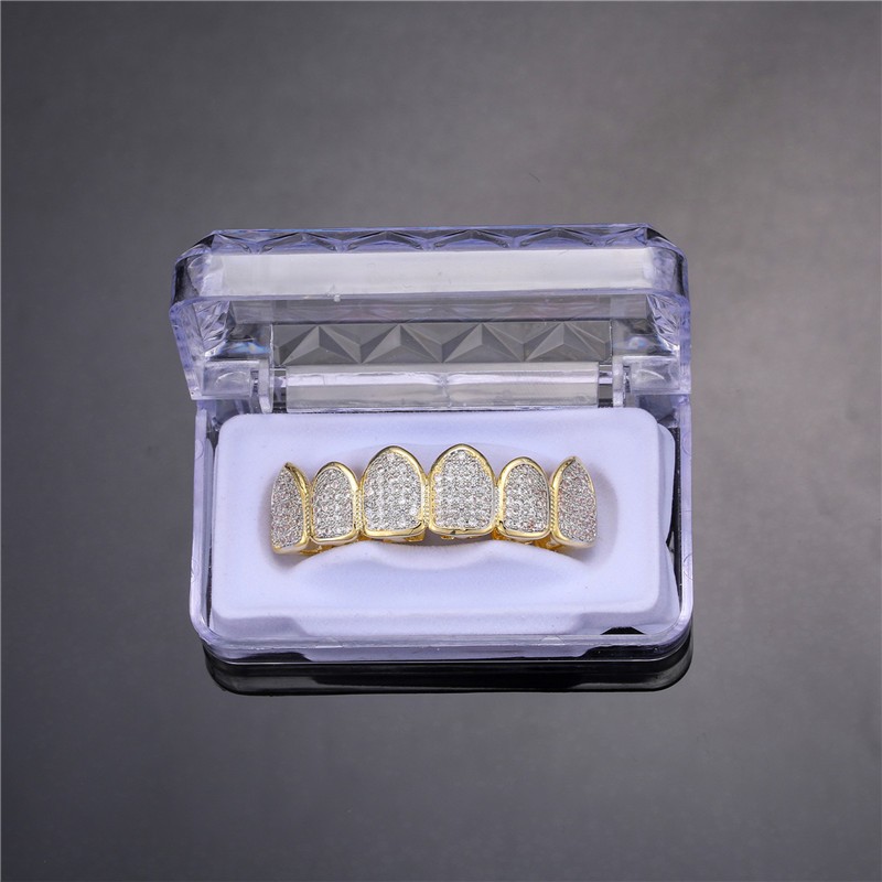 Feel Style Cool Teeth Grillz Set for Unisex  Cubic Zirconia Stone Top & Bottom Grillz,