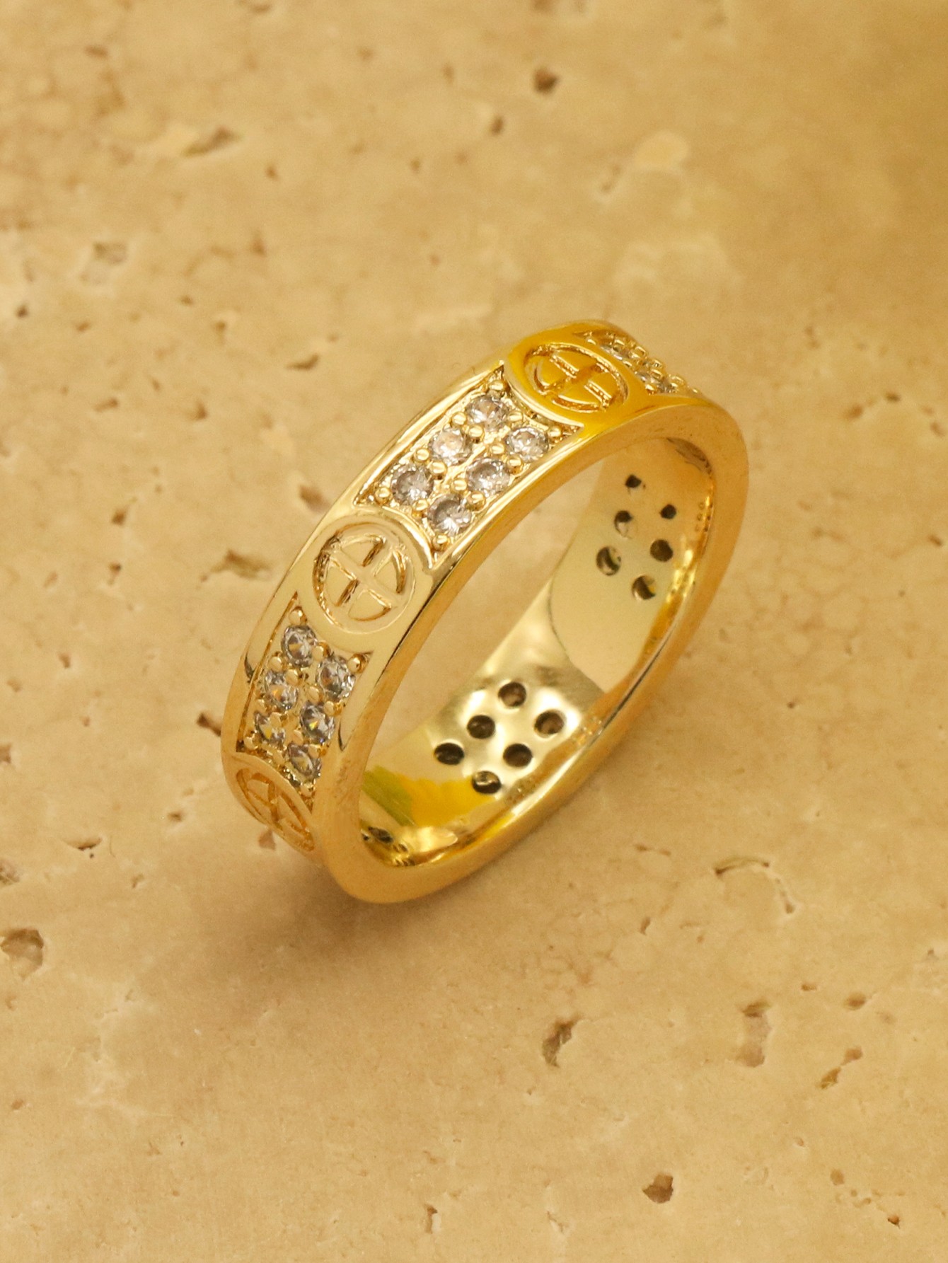 1 Piece Hot Selling Men Inlaid Zircon Classic Gold Color Ring for Women