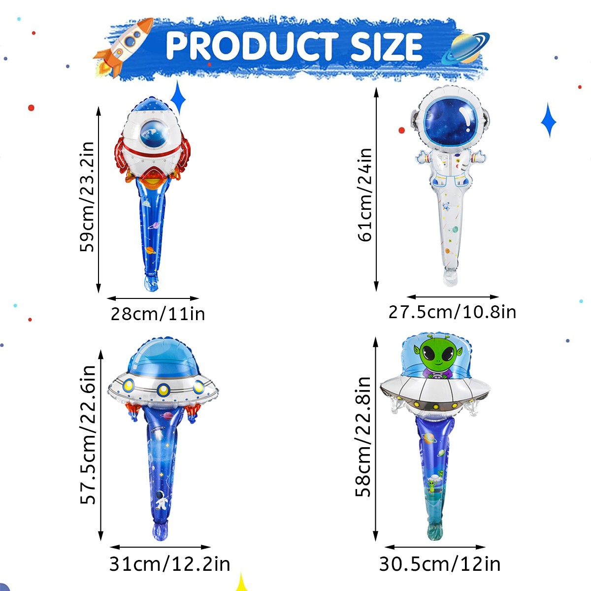 4pcs Space-Themed Astronauts & UFO Handheld Aluminum Film Balloons