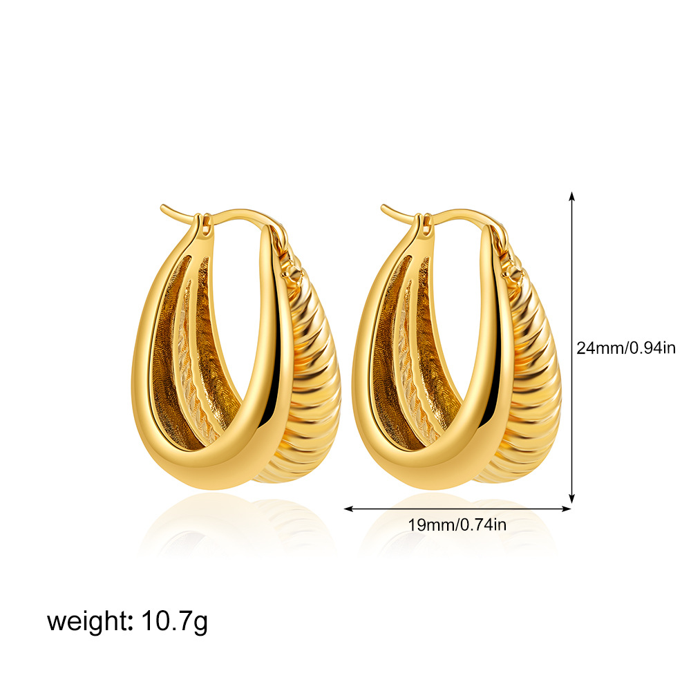 18K Gold Geometric Glossy Double Layer Round Ring Earrings