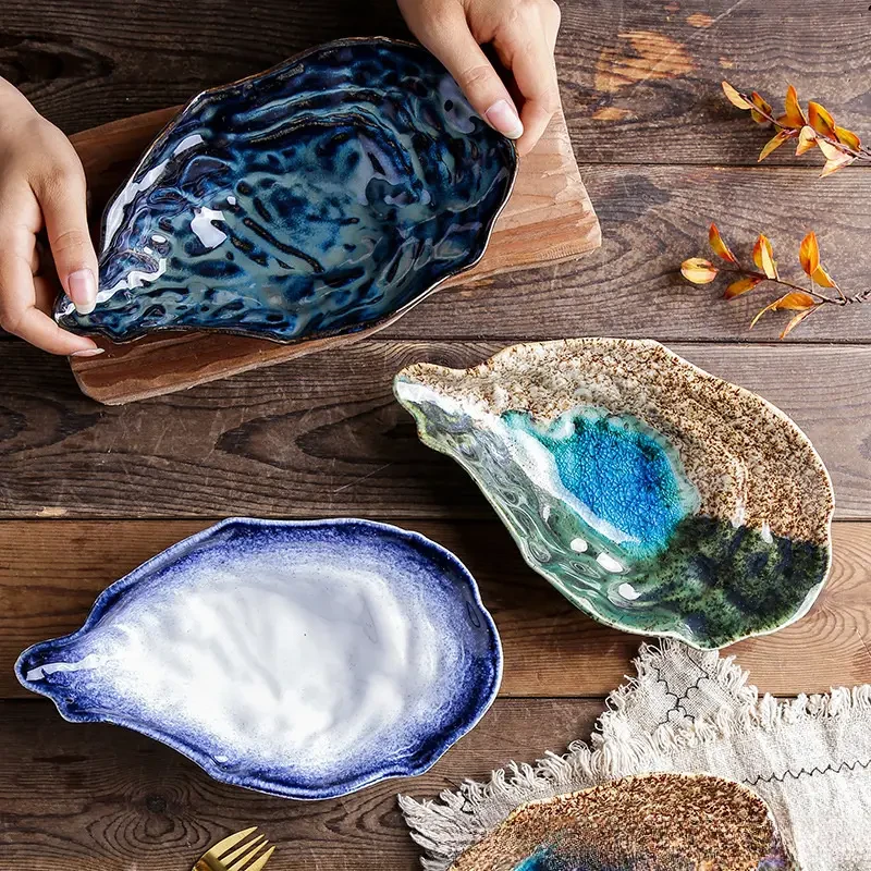 2pcs Oyster Shell Shaped Ceramic Dessert Plates