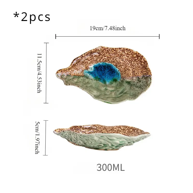 2pcs Oyster Shell Shaped Ceramic Dessert Plates