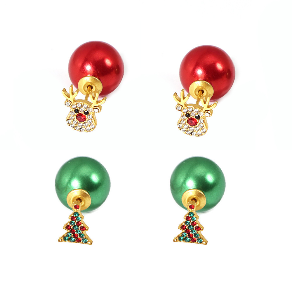 Colorful Zircon Christmas Tree Elk Stainless Steel Studs