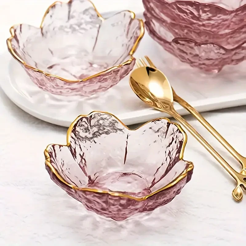 6pcs Cherry Blossom Glass Dipping Sauce Dishes with Golden Rim