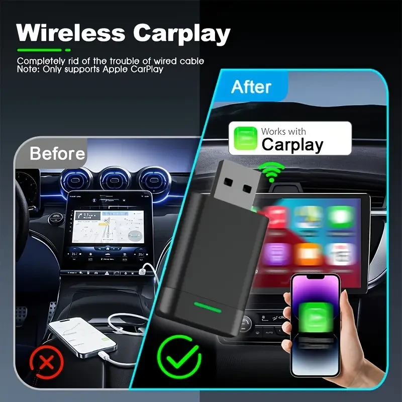 2-in-1 Mini Wireless CarPlay Adapter USB Dongle