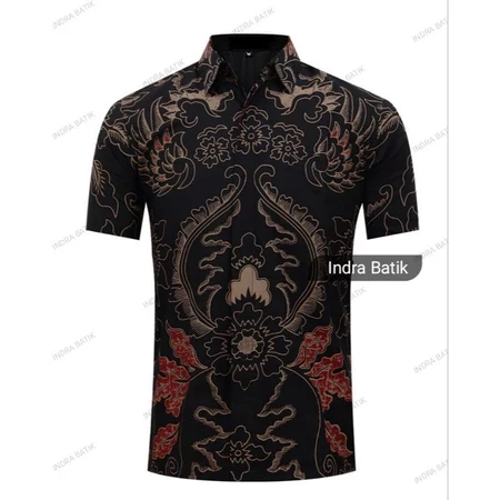 Men's Batik Shirt Short Sleeve Premium Slim Fit Modern Cotton Lining Chocolate Crown