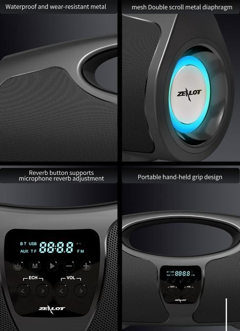 Bluetooth speaker, Zealot P1, 40W Loud Speaker,8000mAh, With Wire Microphone,