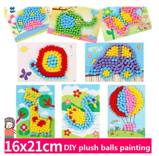 2 Pcs/Set Kids Plush Ball Painting Stickers Creative DIY Handmade Material Educational Toys Children Cartoon Puzzles Crafts Toy