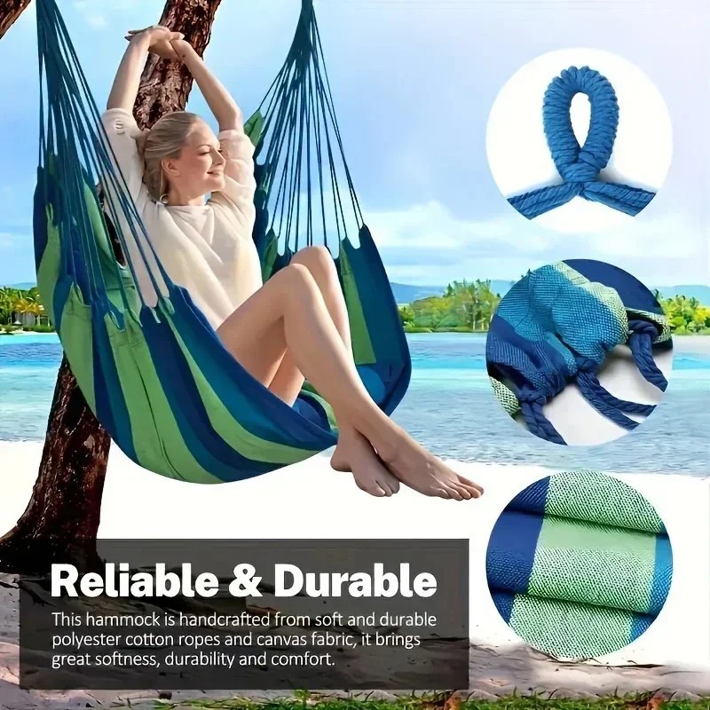 Colorful Striped Canvas Hammock Chair  Durable Indoor/Outdoor Camping Swing Seat