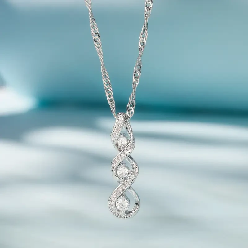 925 Sterling Silver Moissanite Three Strands Twisted Rope Pendant Necklace