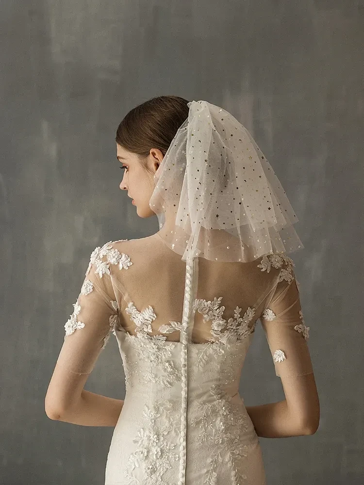 White Yarn Bridal Multi-layer Short Veil