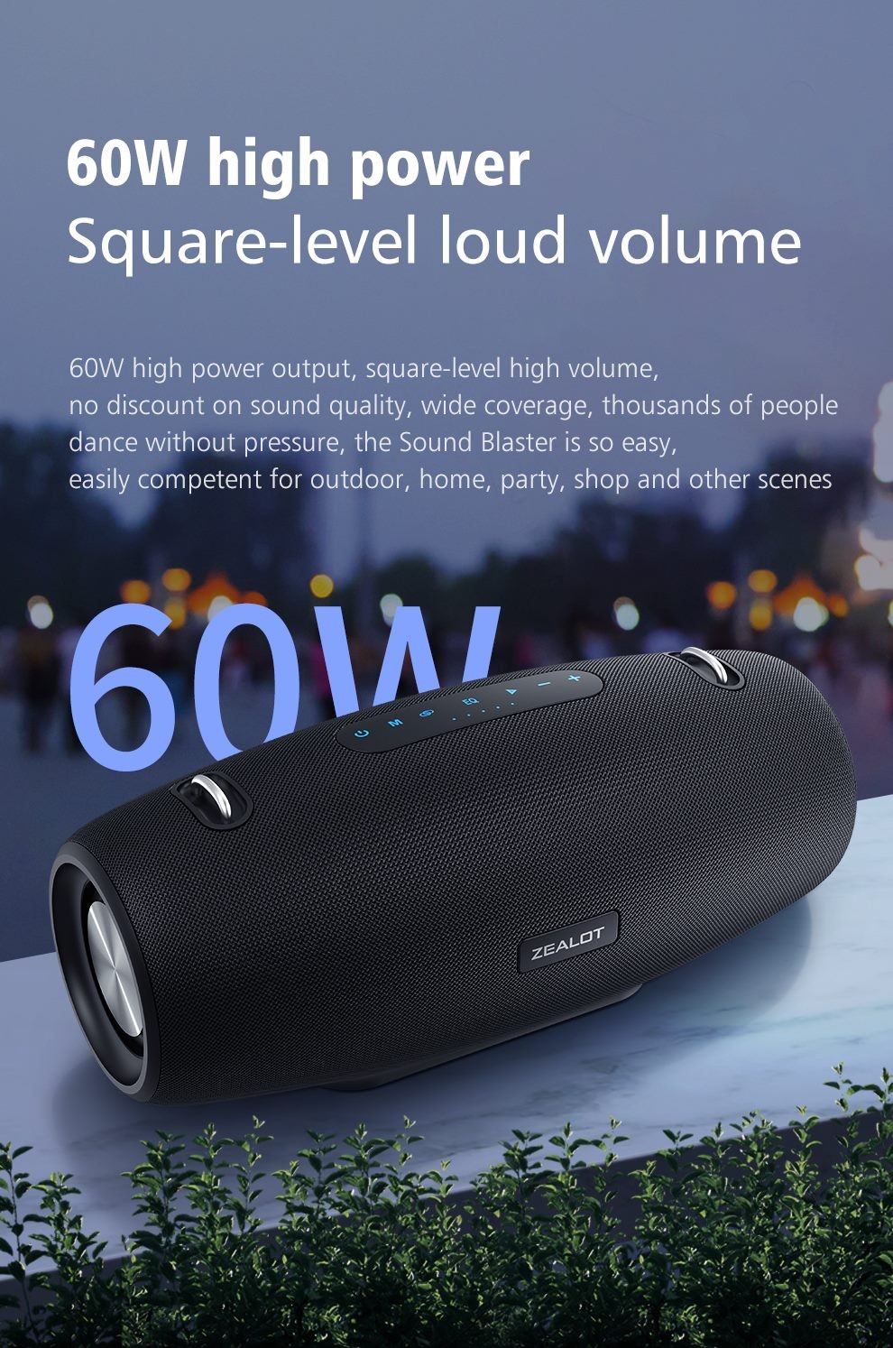 Zealot S67 Bluetooth Speaker, Super Loud HiFi Sound, Big Size, Black