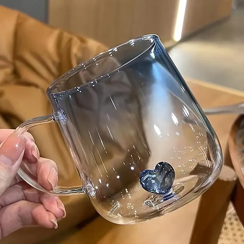 Blue Three-dimensional Love Gradient Glass Coffee Mug