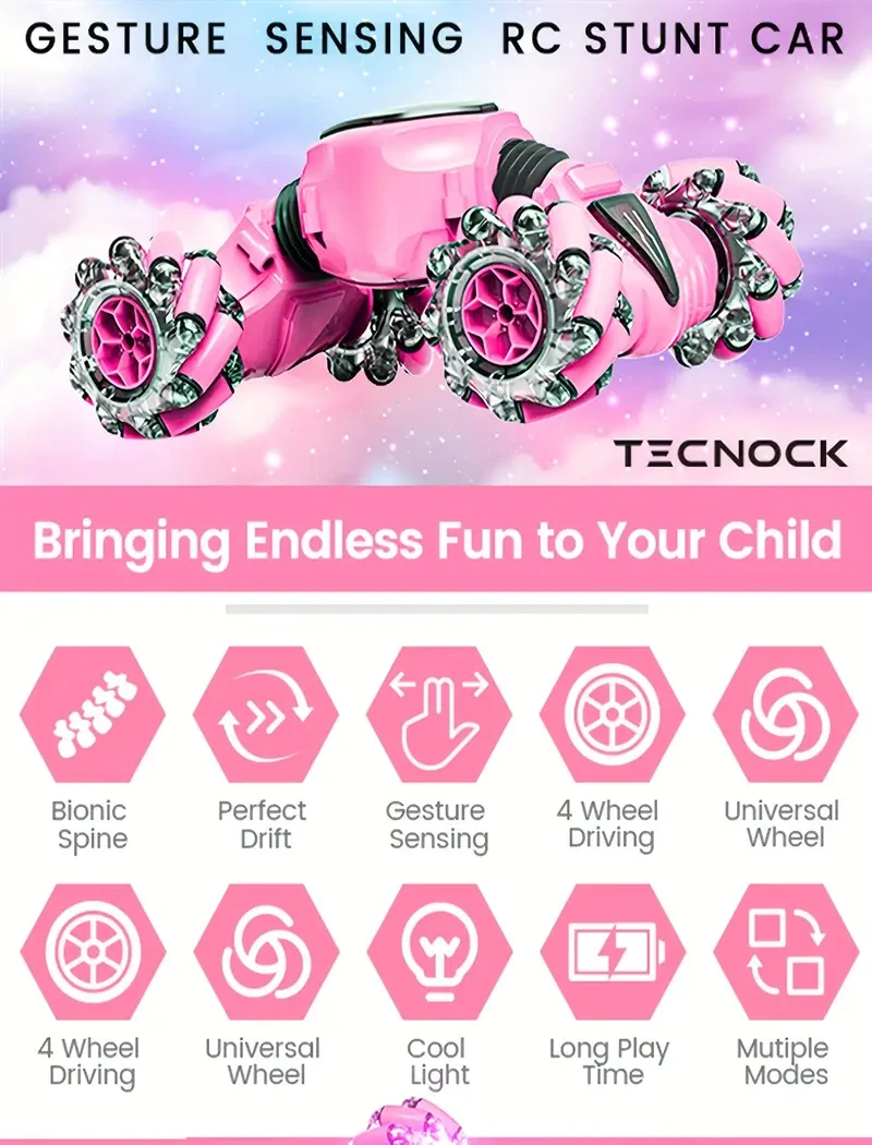 Remote Control Car RC Cars With 2 Remote Controller, 2.4GHz 4WD Gesture Sensing RC Stunt Car Toys - 360 Rotating Double Sided Hand Controlled RC Car With Lights, Gifts For Kids