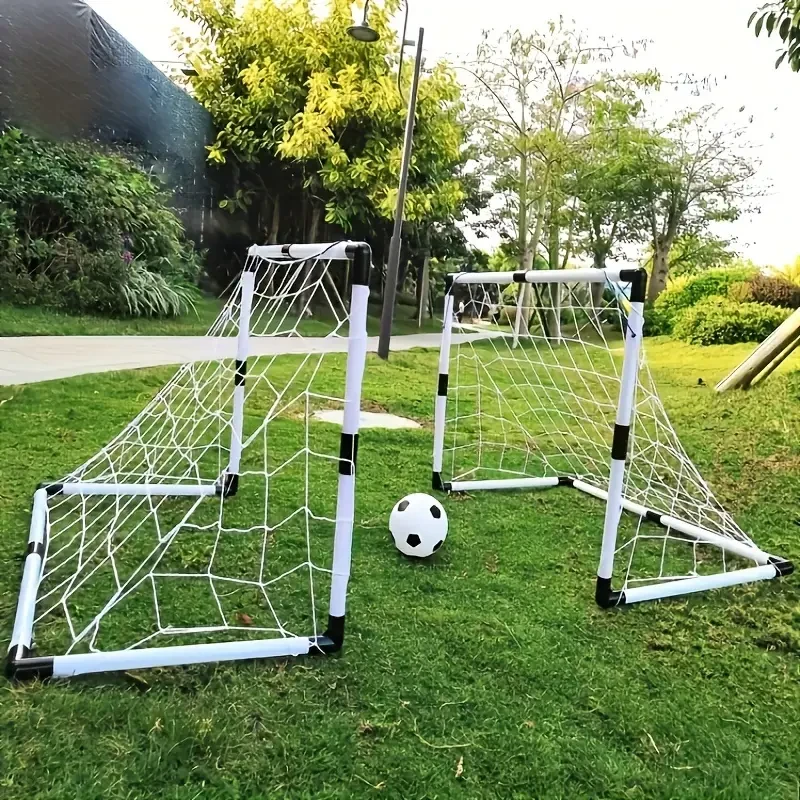 2-Piece Foldable Soccer Goal Set, Portable Indoor/Outdoor Football Net, Removable Training Equipment for Kids, Boys & Girls Birthday Gift, PP Material, White & Blue