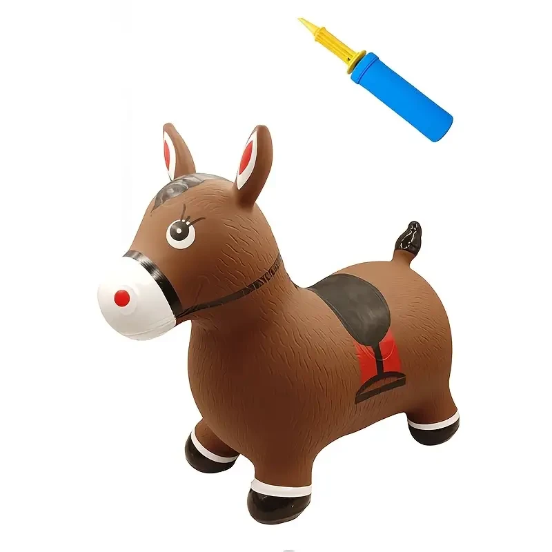 Bouncy Inflatable Horse Toy for Youngsters - Soft PVC, Light Brown with Pump Included - Perfect Outdoor Play Gift for Boys & Girls