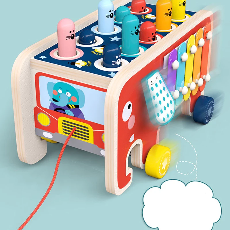 HUMMERING ELEPHANT WOODEN TOYS - - elephant-shaped hitting toy - educational toy