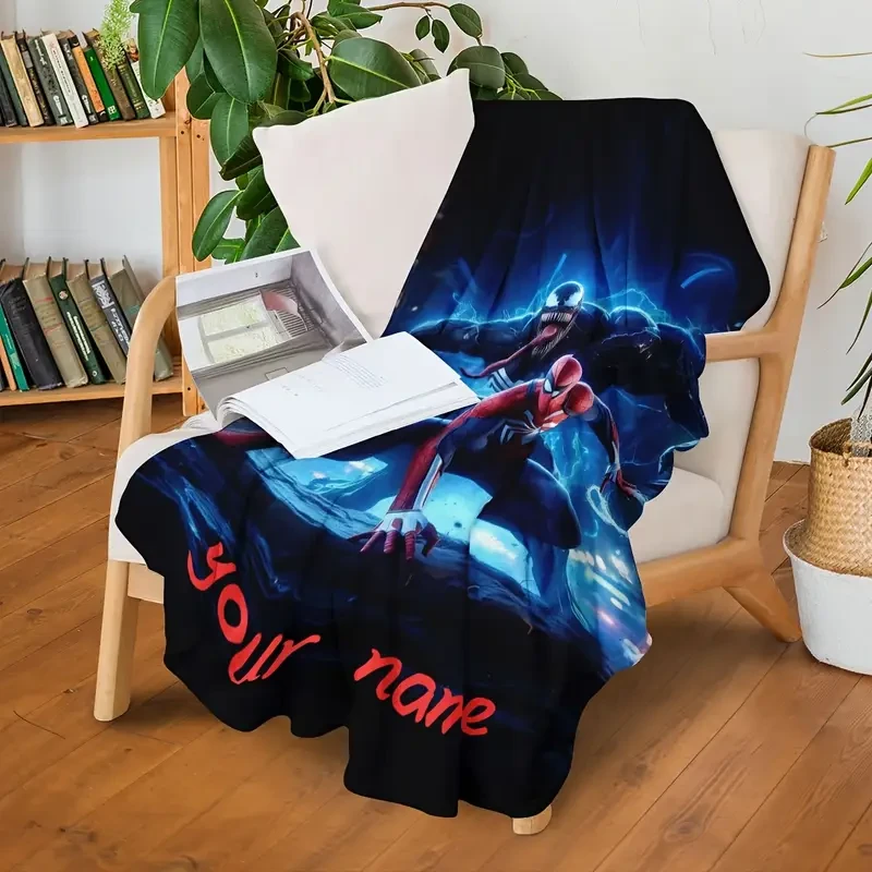Customizable Red & Blue Spider-Themed Blanket - Soft, Personalized Name Option, Lightweight & Cozy for Office & Home, All-Season Cartoon Design - Ideal Gift for Lunch Breaks & More