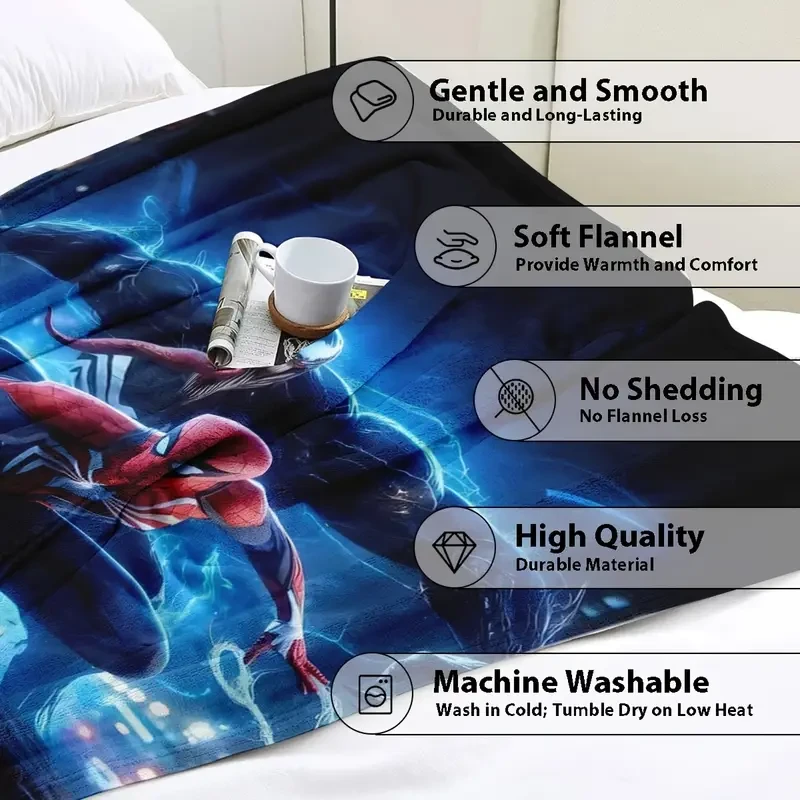 Customizable Red & Blue Spider-Themed Blanket - Soft, Personalized Name Option, Lightweight & Cozy for Office & Home, All-Season Cartoon Design - Ideal Gift for Lunch Breaks & More
