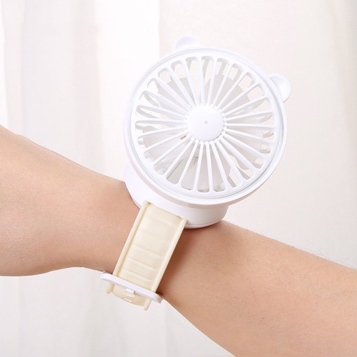 Rechargeable Watch Fan Student Desktop Bear Watch Fan Handheld Mini Fan