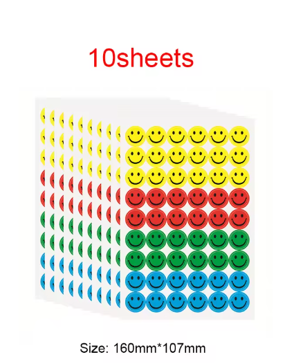 10/20Sheet Smile Face Stickers for Kids Teacher Classroom Incentive Reward Sticker Children Handmade Scrapbook Decoration Gift