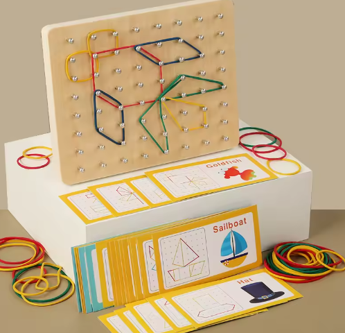 Kid Geoboard Wooden Montessori Education Mathematical Manipulative Block Geometric Pegboard Hand-On Ability Puzzle Sensory Toy