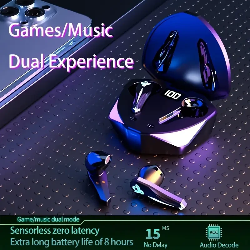 Menzluio HiFi Stereo Wireless Gaming Earbuds with LED Charging Case, Touch Volume Control, RGB Effects & Noise-Canceling Mic