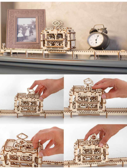 DIY 154pcs Wooden Streetcar Mechanical Transmission Model Assembly Puzzle Toy For kids Education gift