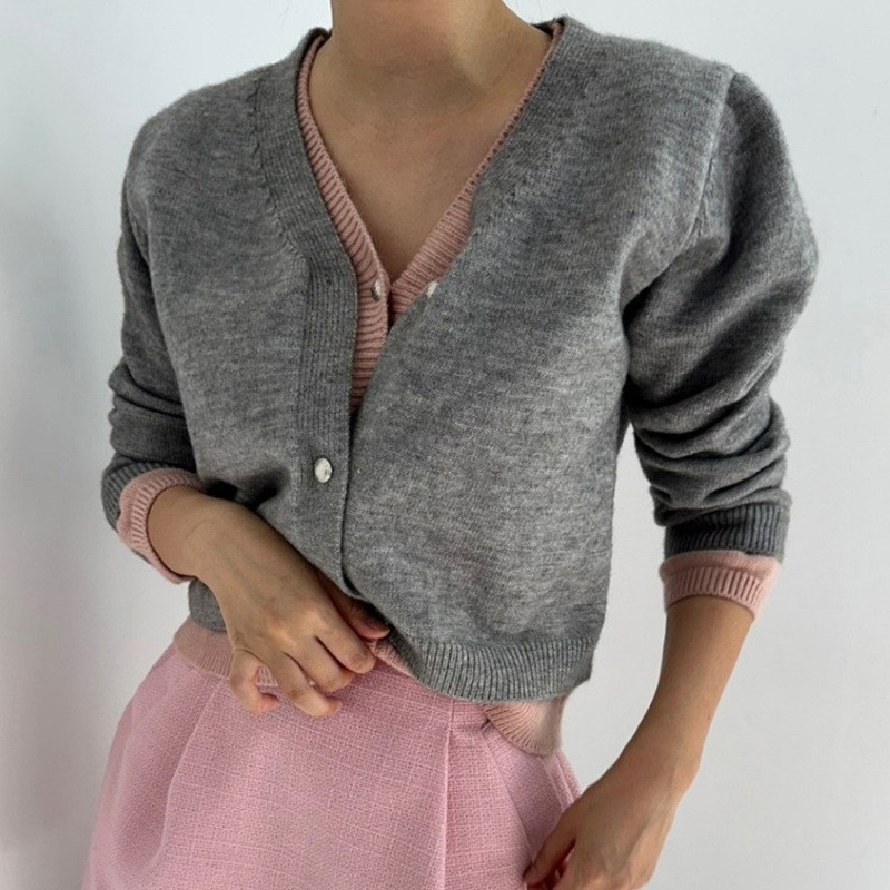 Buckle Slimming False Two-piece Sweater