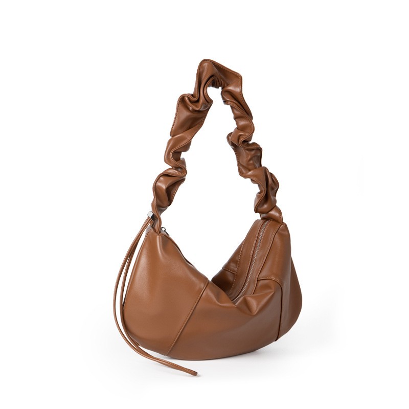 Drawstring Ruffle Soft Leather High-grade Large Capacity Underarm Bag
