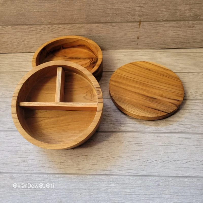 Round Teak Wood Lunch Box