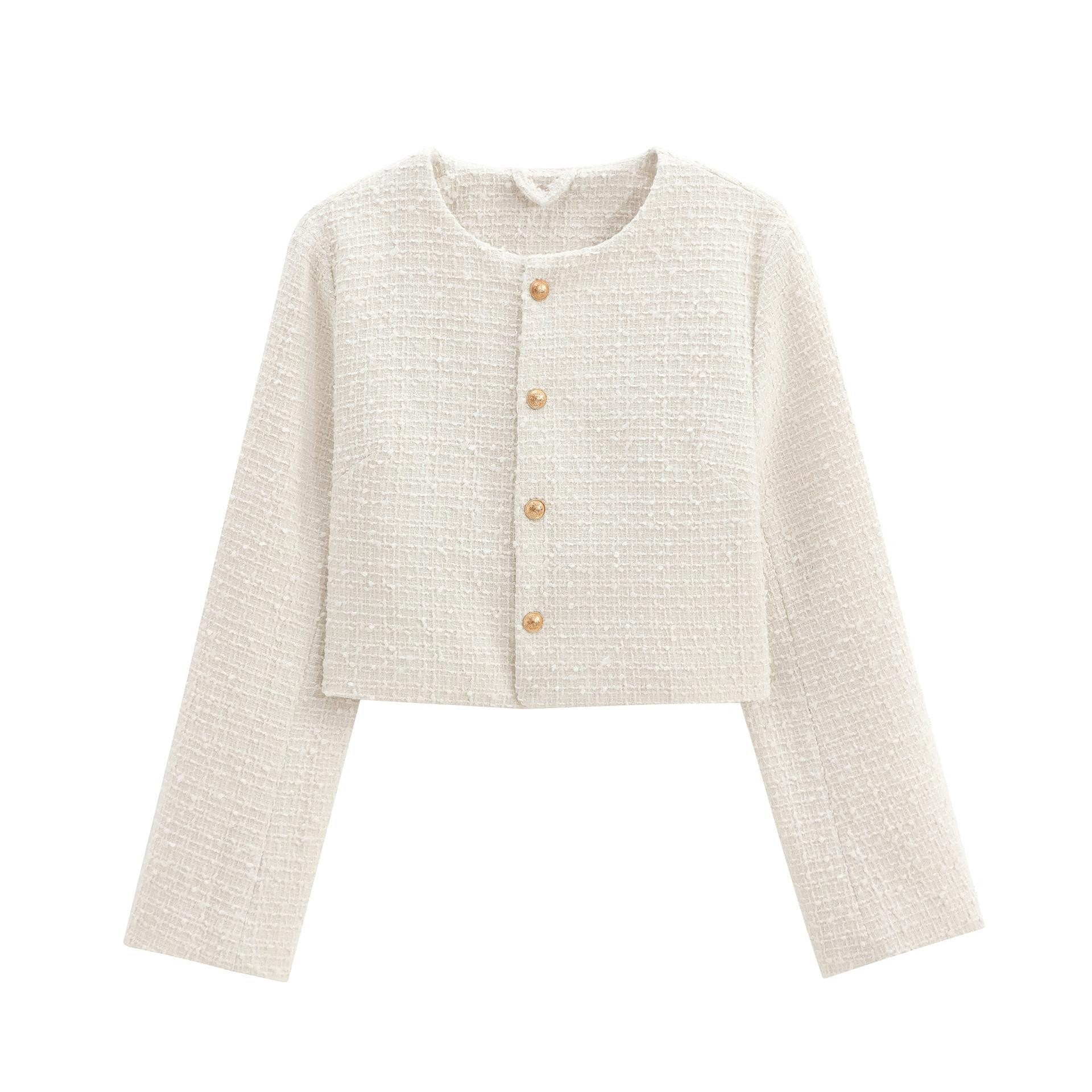 Round Neck Single-breasted Velvet Short Coat