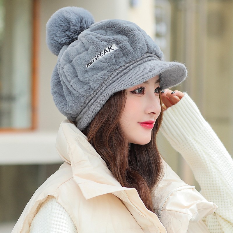 All-match Rabbit Fur Warm Peaked Cap Cute Winter Fur Ball Cold Protection Hat