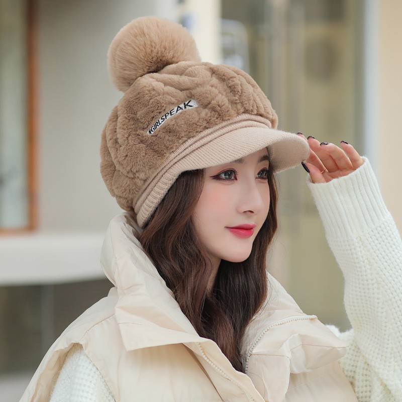 All-match Rabbit Fur Warm Peaked Cap Cute Winter Fur Ball Cold Protection Hat