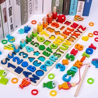 7in1 Wooden Puzzle Wooden Wooden Wooden Wooden Wooden Toys and Fishing Numbers Montessori Wooden Toys
