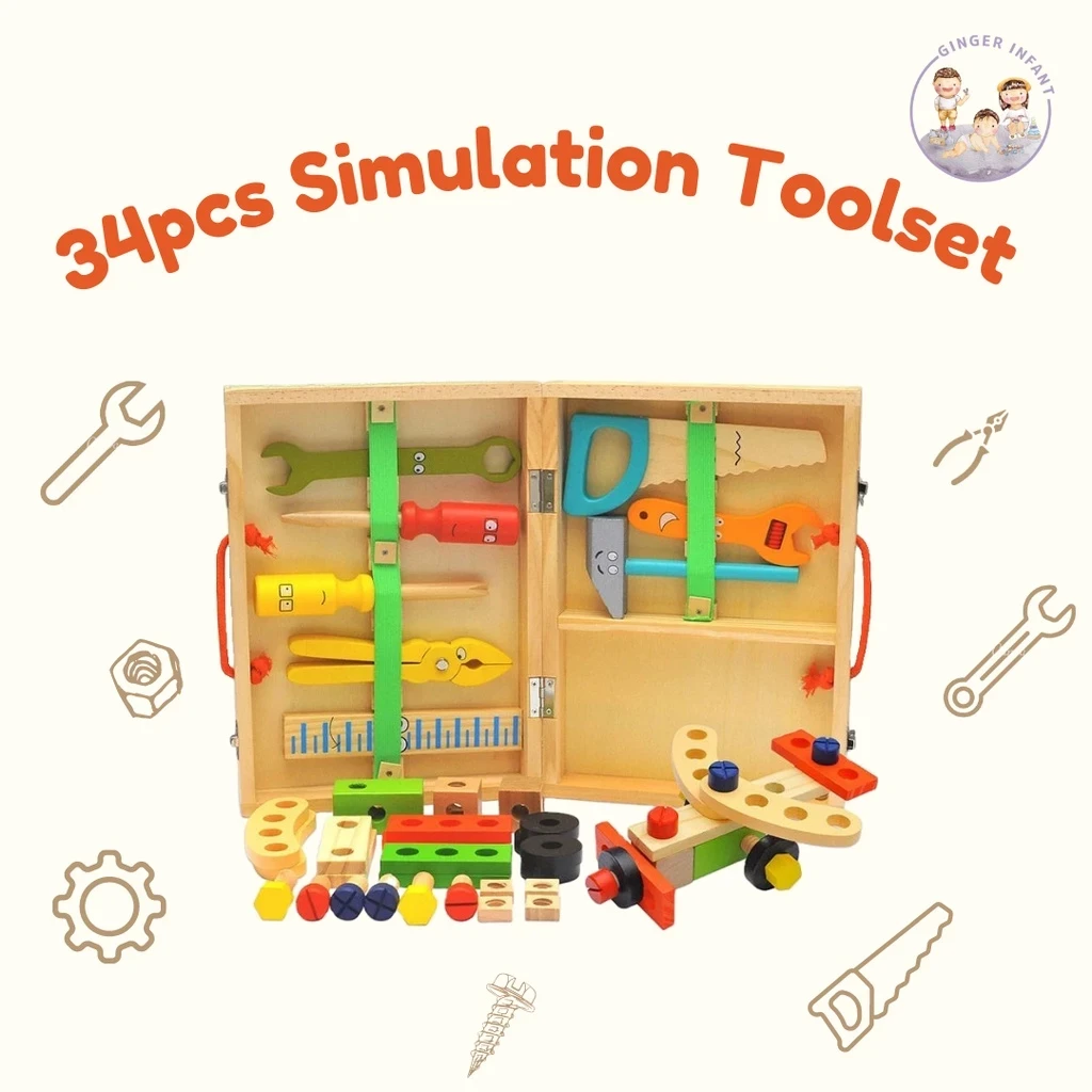 Simulation Wooden Toolset Contents 34 Pcs Educational Toys for Children Cheapest Premium Quality Wooden Architects