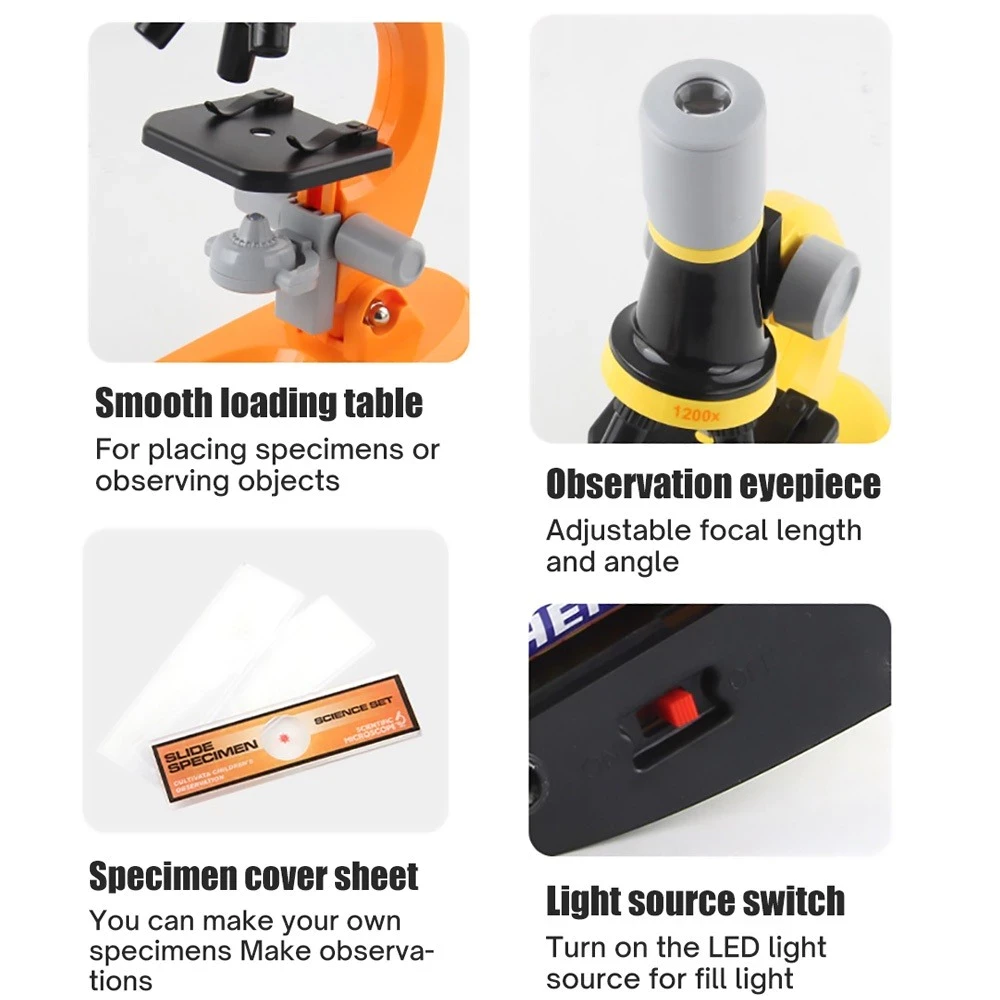 24H1200X Microscope Biology Toys Microscope LED Kit Lab Home School Educational Science Toys for Kids/Educational Toys