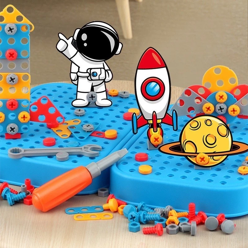 Kids Toys Assembling Tool Box Set / 3D DIY Screw Box Building Toys / Children's Education With Electric Drill Screw