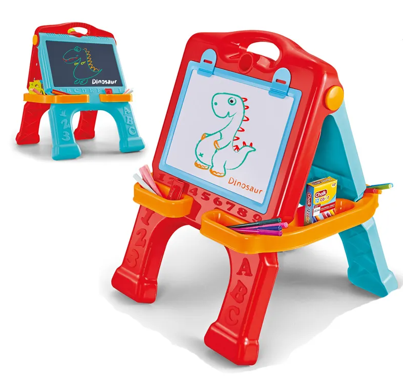 Childrens Easel, Double Sided Art Drawing Board With Blackboard and Whiteboard