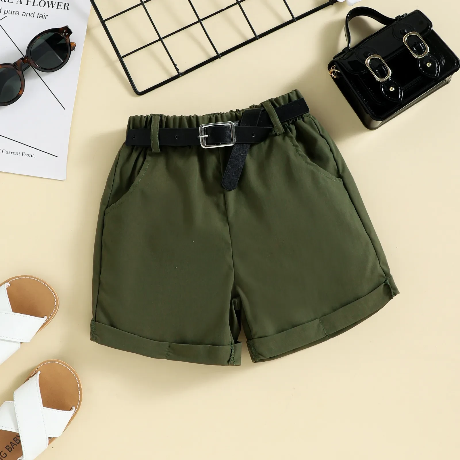 Summer Girl Ins Shoulder Halter Sunken Stripe Top Shorts Suit