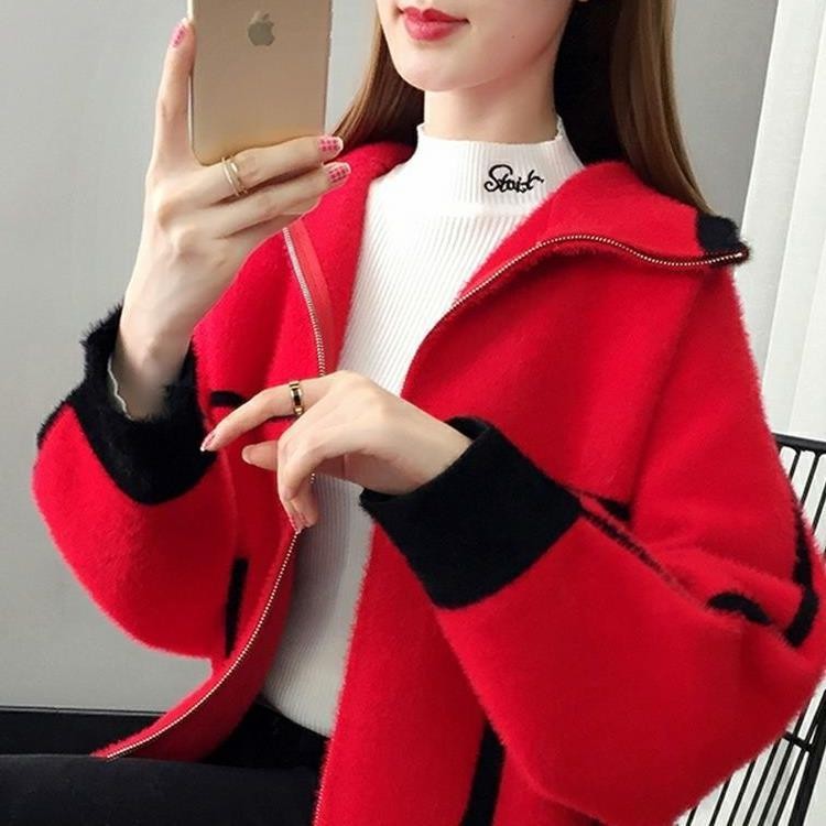 Lapel Zipper Wool Cardigan Coat For Women