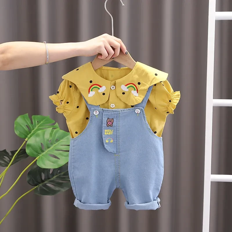 Girls' Summer Short-sleeved Suspender Pants Two-piece Set