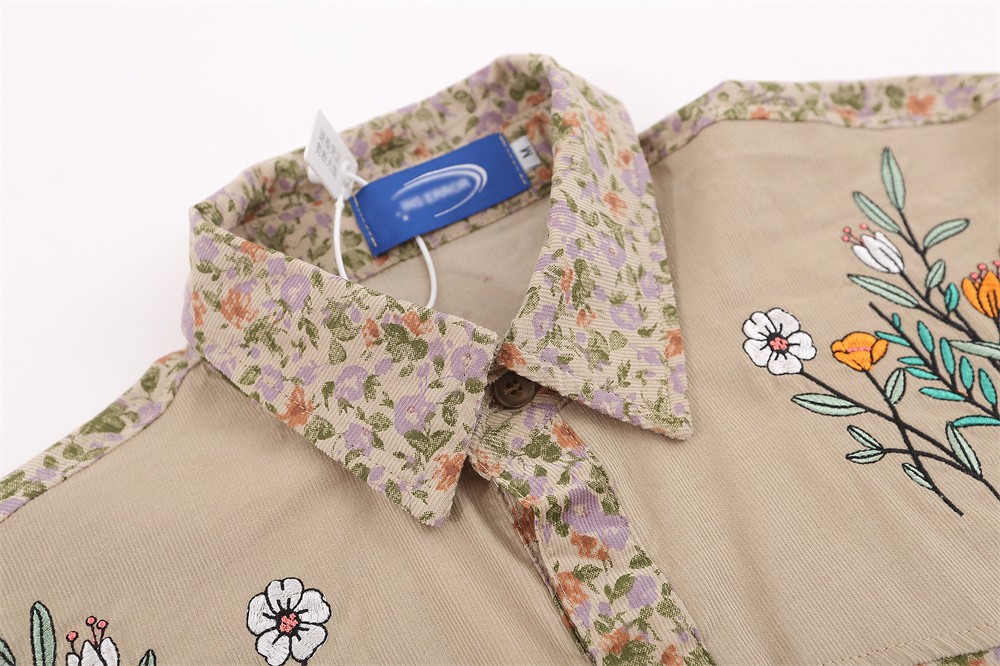 Floral Shirt Men's Loose Casual Long Sleeves Cardigan Stitching Embroidered Lapel Coat